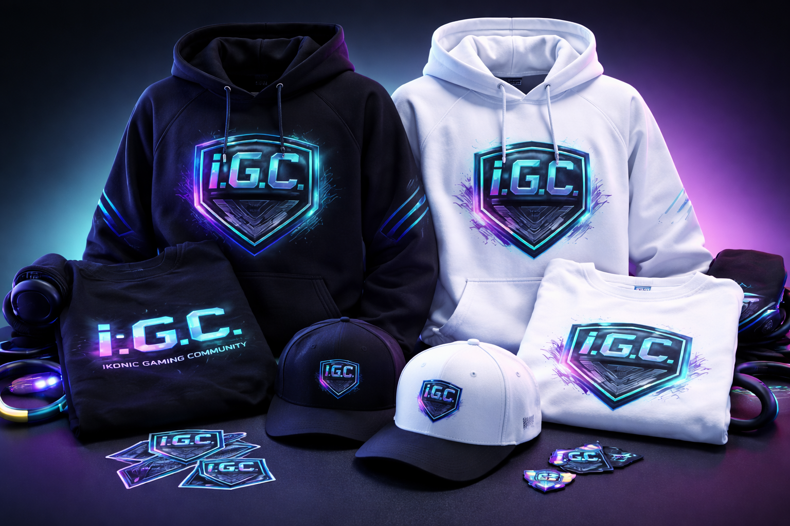 Apparel mockups: hoodies, tees, hats